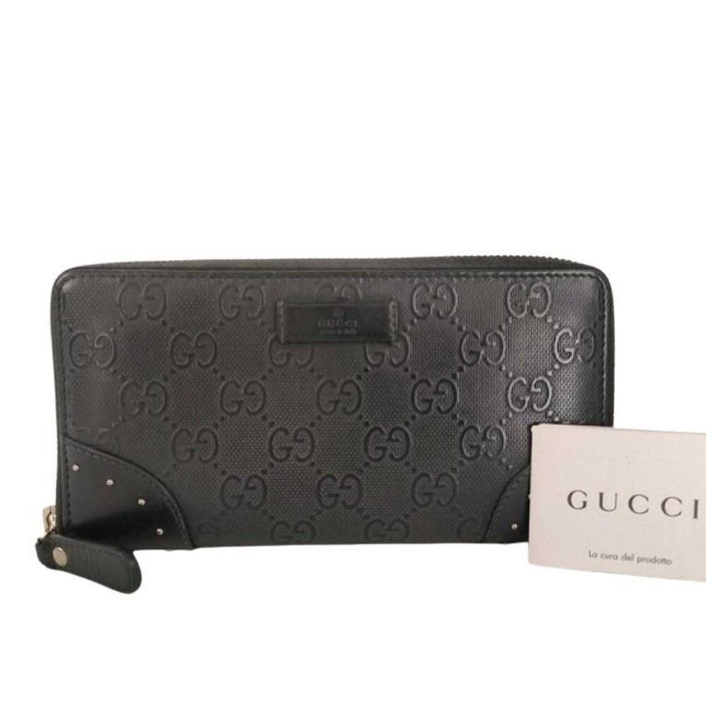 GUCCI Diamante 354487 Long Wallet, Black Leather, Men's, GG Pattern Embossed,...